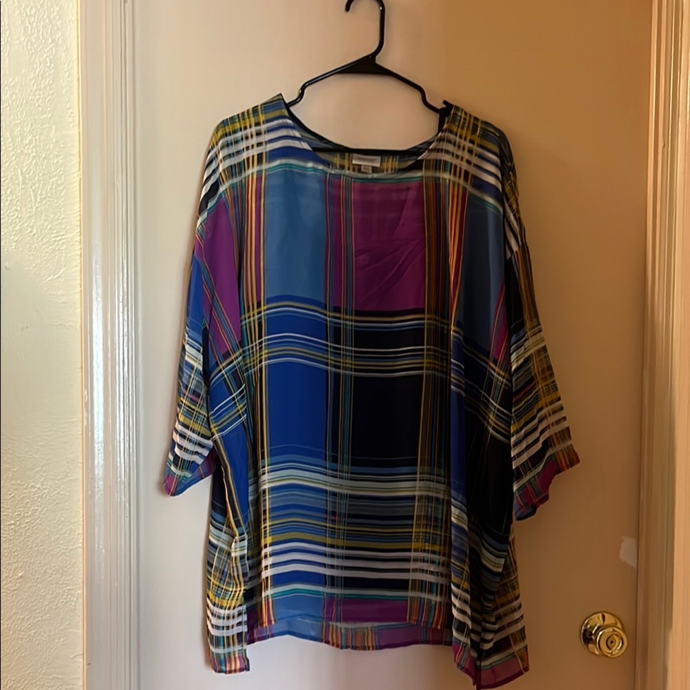 Avenue Blue and Purple Plaid Blouse